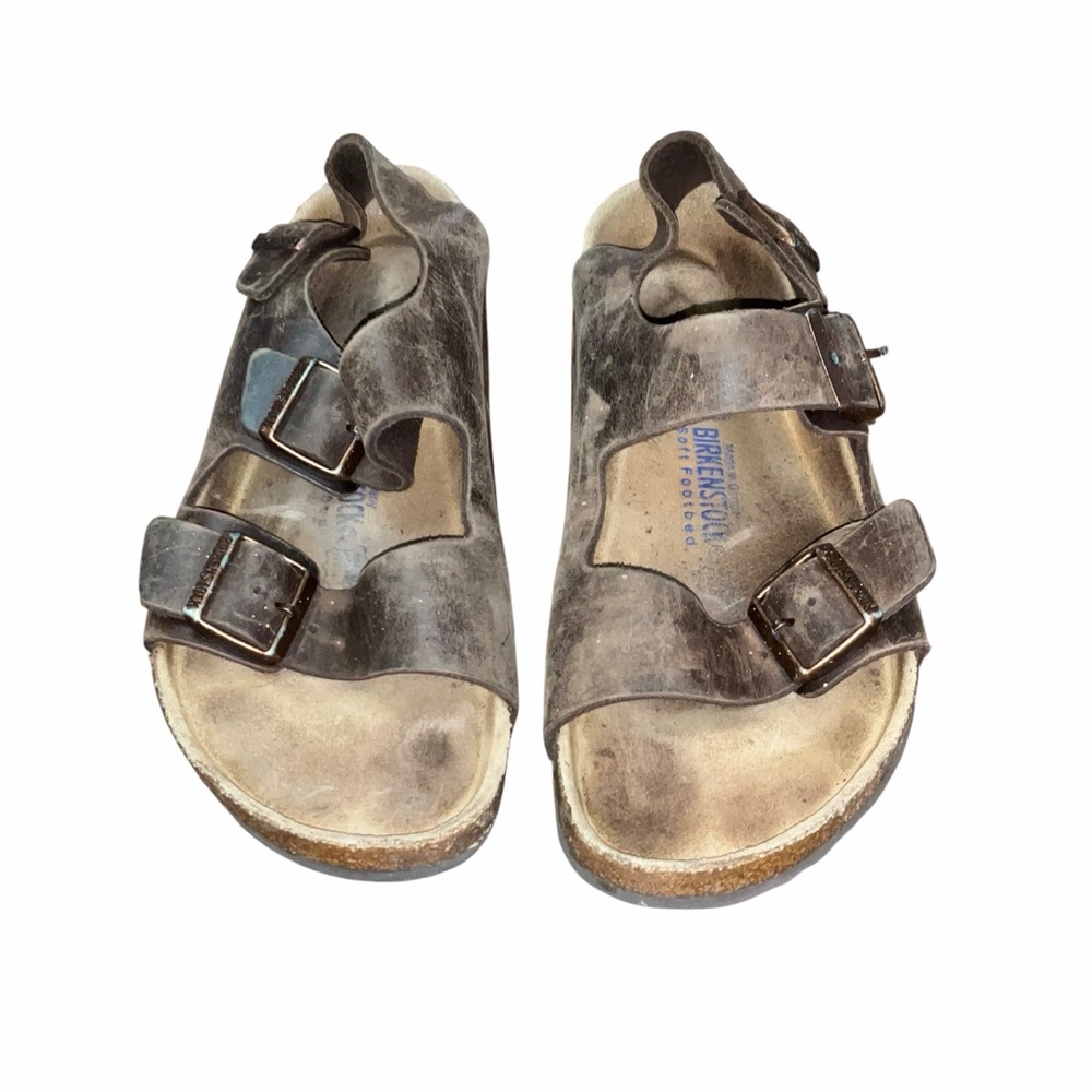 Birkenstock Milano Soft Footbed Brown Leather Sandals Mens 10 EU 43